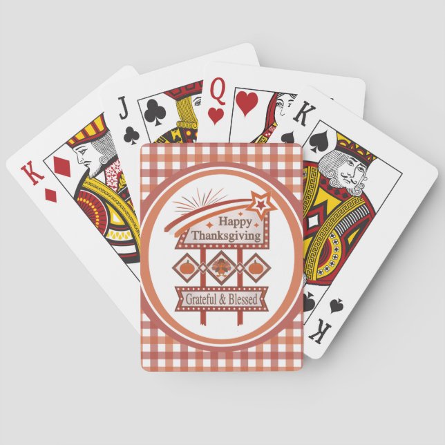 Happy Thanksgiving Grateful & Blessed Retro Sign Poker Cards (Back)