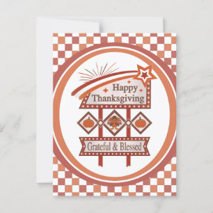 Happy Thanksgiving Grateful & Blessed Retro Sign Postcard