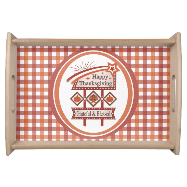 Happy Thanksgiving Grateful & Blessed Retro Sign Serving Tray (Front)