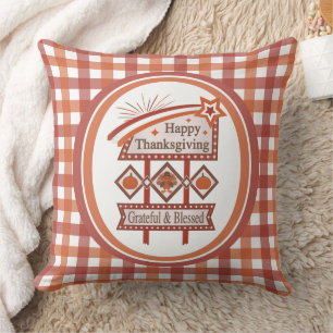 Happy Thanksgiving Grateful & Blessed Retro Sign Throw Pillow