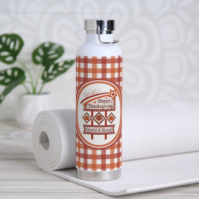 Happy Thanksgiving Grateful & Blessed Retro Sign Water Bottle (Yoga (Rotated))