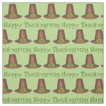 Happy Thanksgiving Green Brown Pilgrim Puritan Hat Fabric