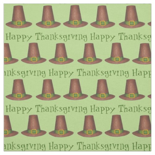 Happy Thanksgiving Green Brown Pilgrim Puritan Hat Fabric