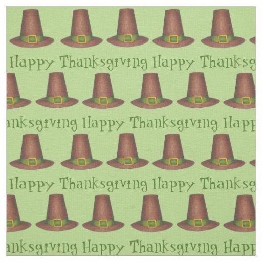 Happy Thanksgiving Green Brown Pilgrim Puritan Hat Fabric