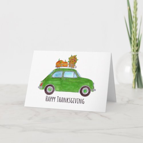 Happy Thanksgiving green Retro Fiat 500 Card