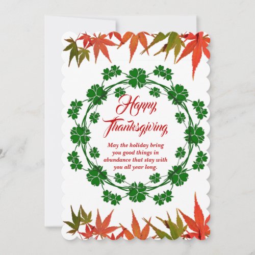 Happy Thanksgiving Green Wreath Maple Leaves    Holiday Card