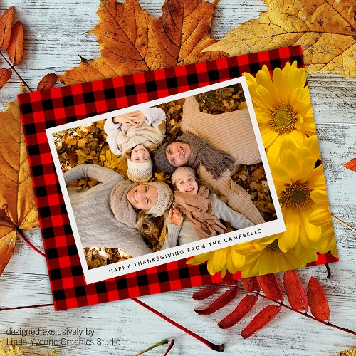 Happy Thanksgiving Greeting On Cute Plaid Pattern Postcard