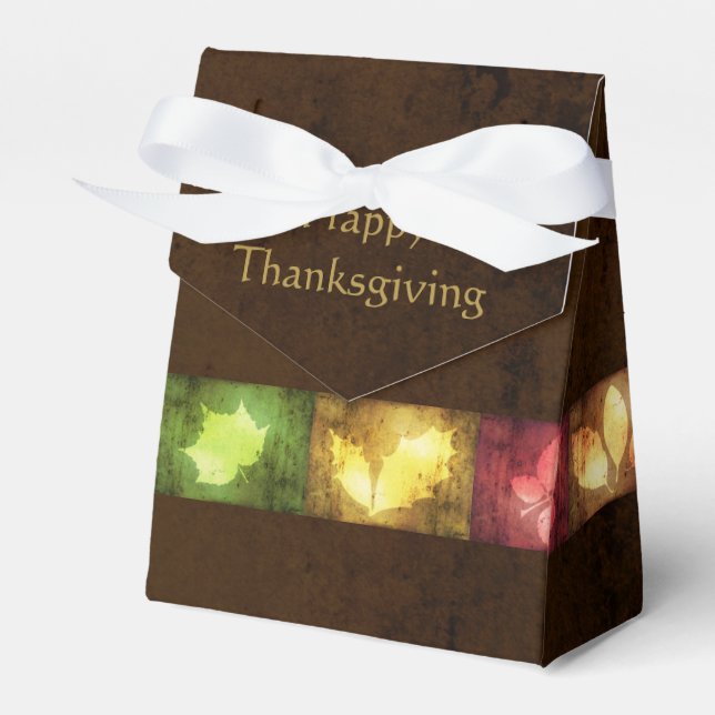 Happy Thanksgiving Grunge Leaves Favor Boxes (Front Side)