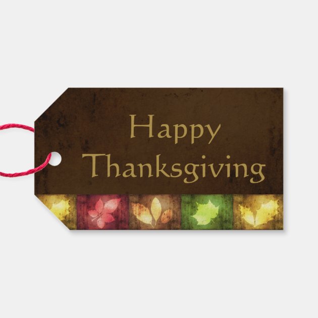 Happy Thanksgiving Grunge Leaves - Gift Tag