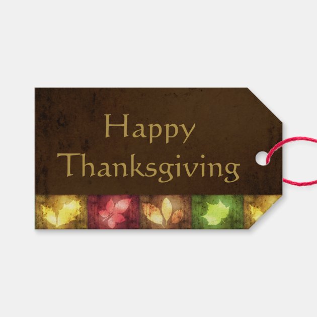 Happy Thanksgiving Grunge Leaves - Gift Tag