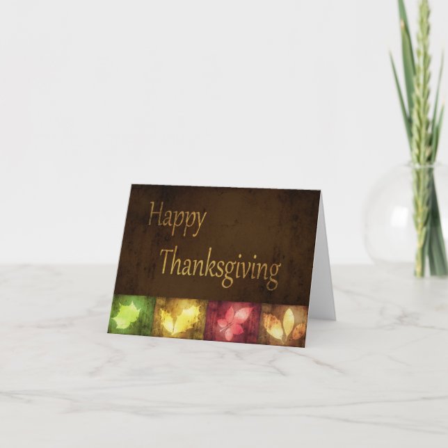 Happy Thanksgiving Grunge Leaves Holiday Card (Front)