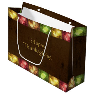 Happy Thanksgiving Grunge Leaves Large Gift Bag