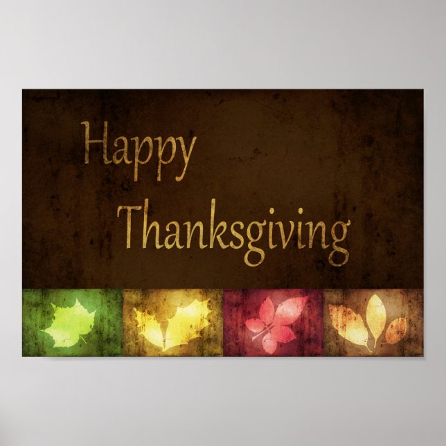 Happy Thanksgiving Grunge Leaves Poster (Front)