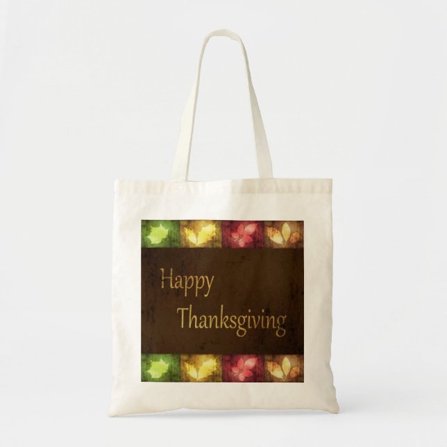 Happy Thanksgiving Grunge Leaves Tote Bag (Front)