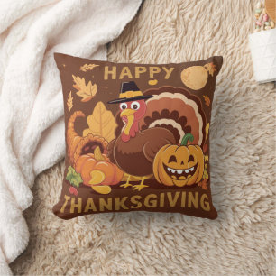 Happy Thanksgiving Harvest Autumn Throw Pillow