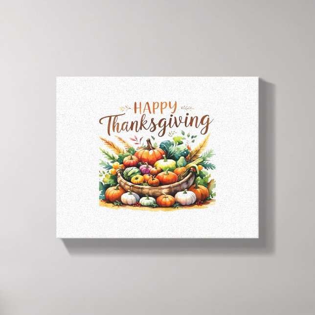Happy Thanksgiving – Harvest Basket with Pumpkins  Canvas Print (Front)
