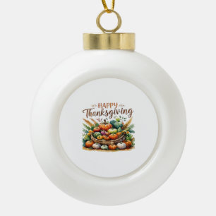 Happy Thanksgiving – Harvest Basket with Pumpkins Ceramic Ball Christmas Ornament