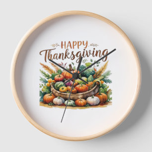 Happy Thanksgiving – Harvest Basket with Pumpkins Clock