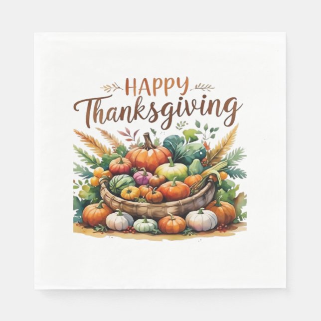 Happy Thanksgiving – Harvest Basket with Pumpkins  Napkins (Front)