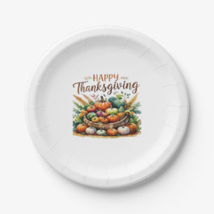 Happy Thanksgiving – Harvest Basket with Pumpkins Paper Plates
