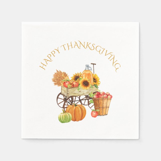 Happy Thanksgiving Harvest Flowers and Produce Napkins (Front)