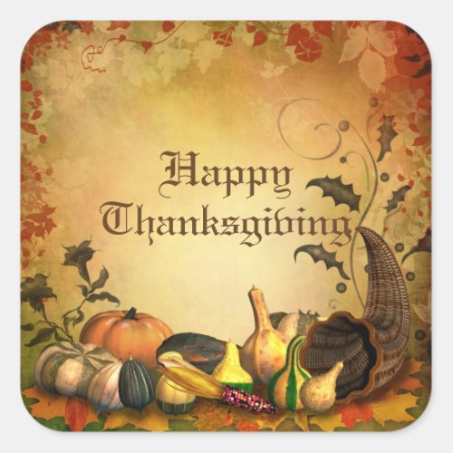 Happy Thanksgiving Harvest Square Stickers