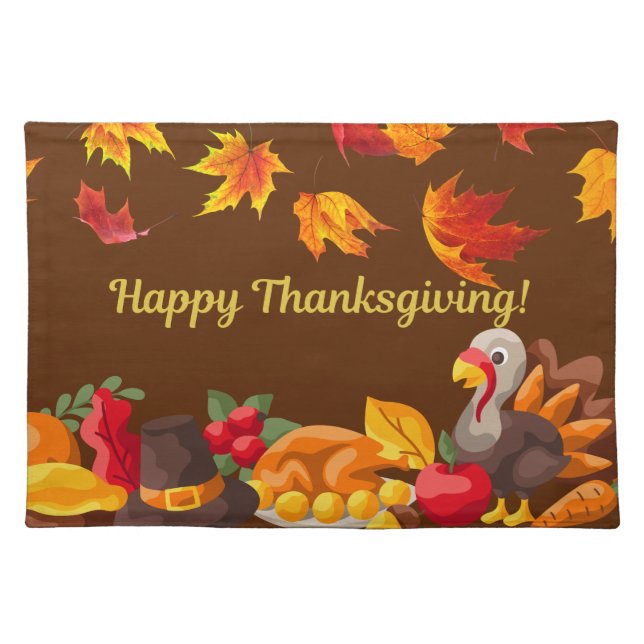 Happy Thanksgiving Harvest - Turkey and Vegetables Cloth Placemat (Front)