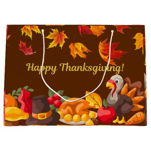 Happy Thanksgiving Harvest _ Turkey and Vegetables Large Gift Bag