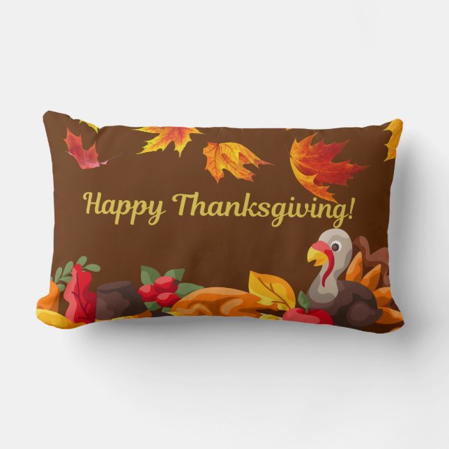 Happy Thanksgiving Harvest - Turkey and Vegetables Lumbar Pillow (Front)