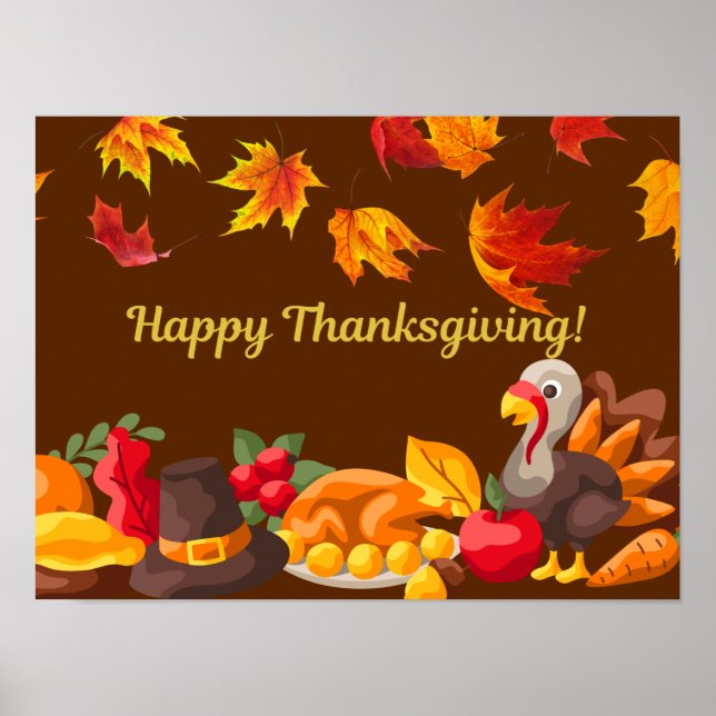Happy Thanksgiving Harvest - Turkey and Vegetables Poster (Front)