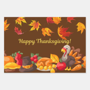 Happy Thanksgiving Harvest - Turkey and Vegetables Wrapping Paper Sheets