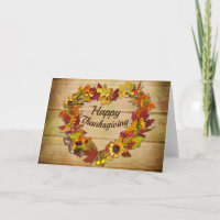 Happy Thanksgiving Heart Wreath Greeting Card