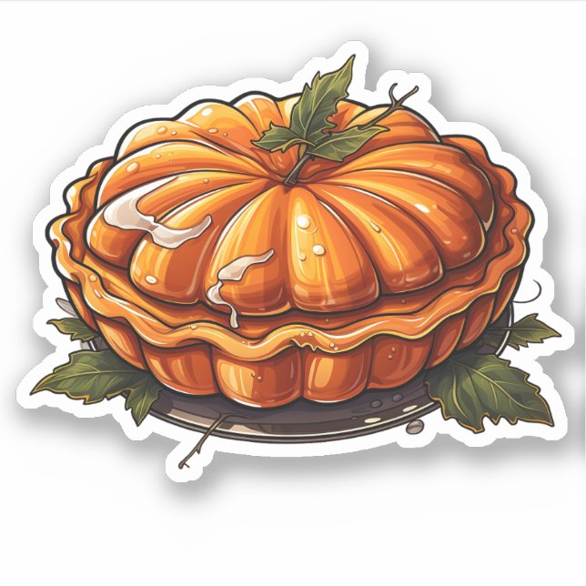 Happy Thanksgiving Holiday Cartoon Pumpkin Pie Sticker (Front)