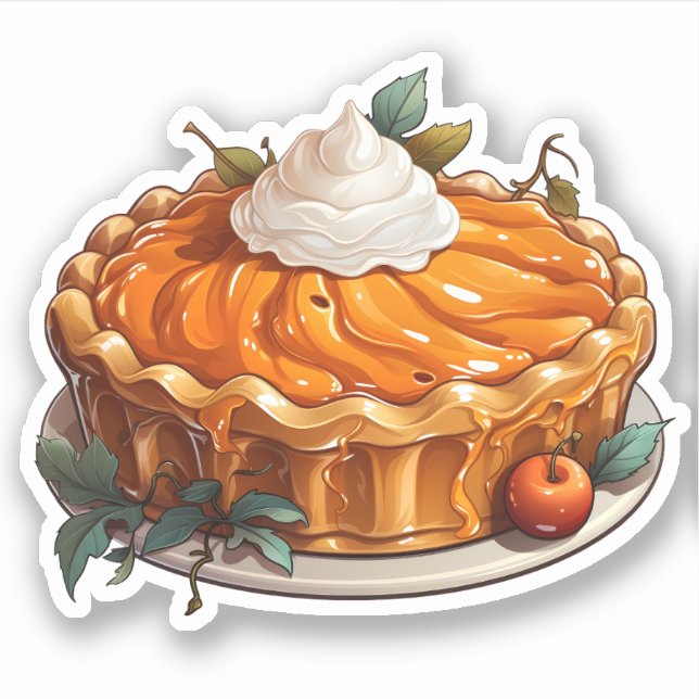 Happy Thanksgiving Holiday Cartoon Pumpkin Pie Sticker (Front)
