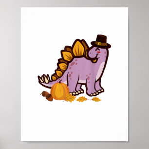 Happy Thanksgiving Holiday Cute Stegosaurus Dinosa Poster