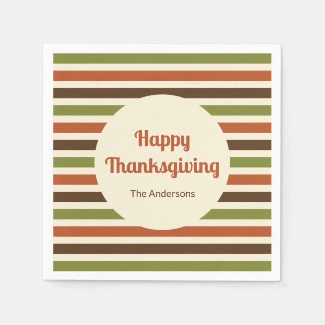 Happy Thanksgiving Host Name Autumn Colors Stripes Napkins (Front)