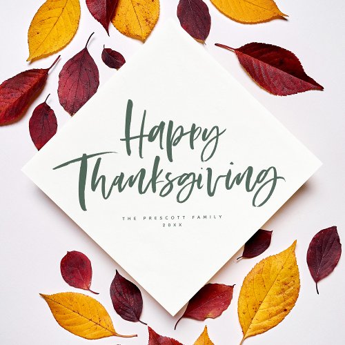 Happy Thanksgiving hunter green brush script Napkins