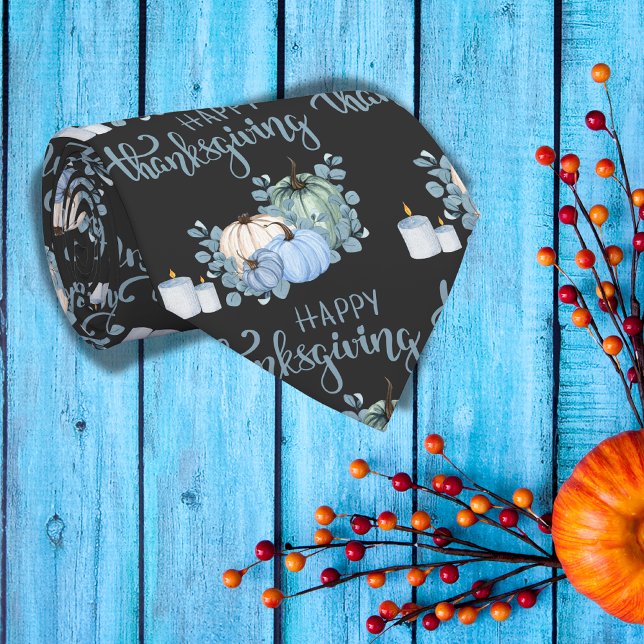 Happy Thanksgiving in blue on black |  Neck Tie (Creator Uploaded)