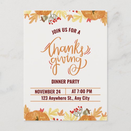 Happy Thanksgiving Invitation Postcard