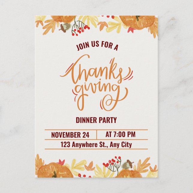 Happy Thanksgiving Invitation Postcard (Front)