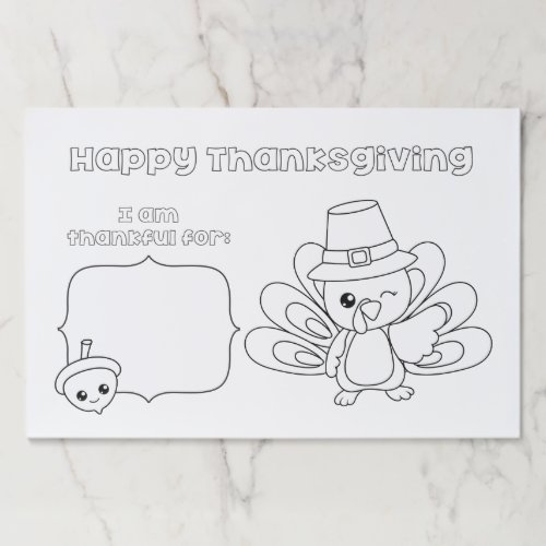 Happy Thanksgiving Kids Color Activity Placemat