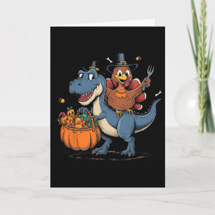 Happy Thanksgiving Kids Funny Turkey Riding T Rex  Card
