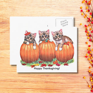 Happy Thanksgiving Kittens on Pumpkins Autumn, ZSG Holiday Postcard