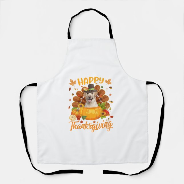 Happy Thanksgiving Labrador Dog Turkey Pumpkin Lon Apron (Front)