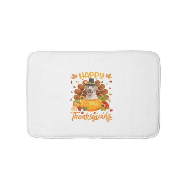 Happy Thanksgiving Labrador Dog Turkey Pumpkin Lon Bath Mat (Front)