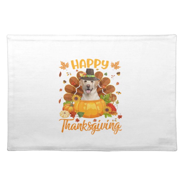 Happy Thanksgiving Labrador Dog Turkey Pumpkin Lon Cloth Placemat (Front)