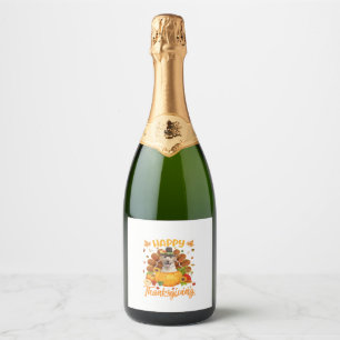Happy Thanksgiving Labrador Dog Turkey Pumpkin Lon Sparkling Wine Label