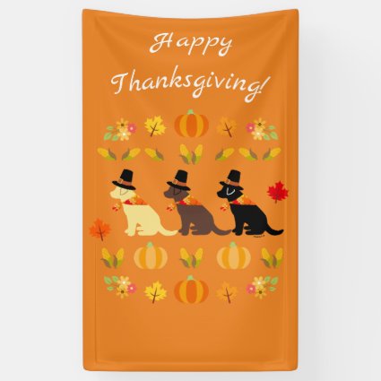 Happy Thanksgiving Labrador Silhouette Orange Banner