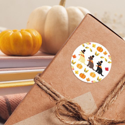 Happy Thanksgiving Labrador Silhouette Pumpkins Classic Round Sticker