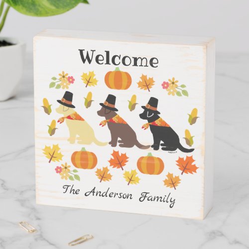 Happy Thanksgiving Labrador Silhouette Welcome Wooden Box Sign